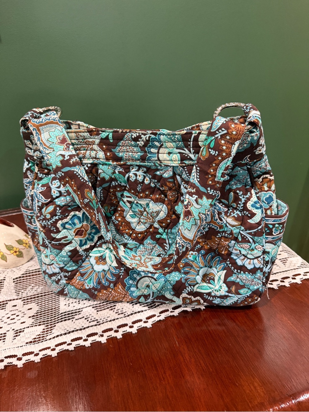 Vera Bradley Brown and Turquoise Quilted Shoulder Bag